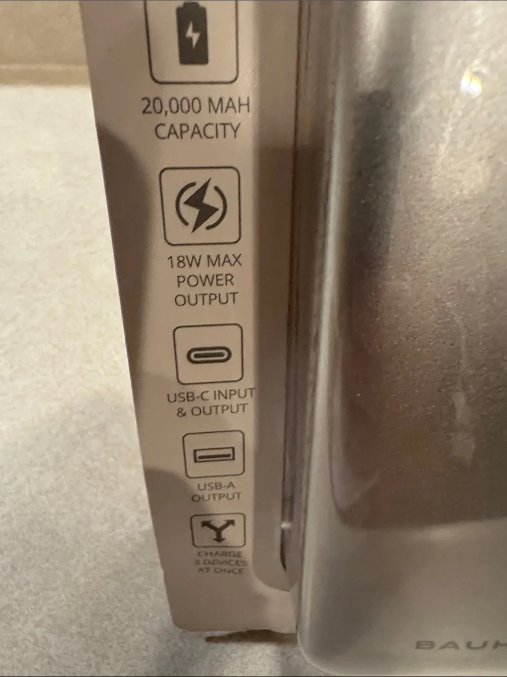 Silver 20,000mAh Fast Charging Power Bank